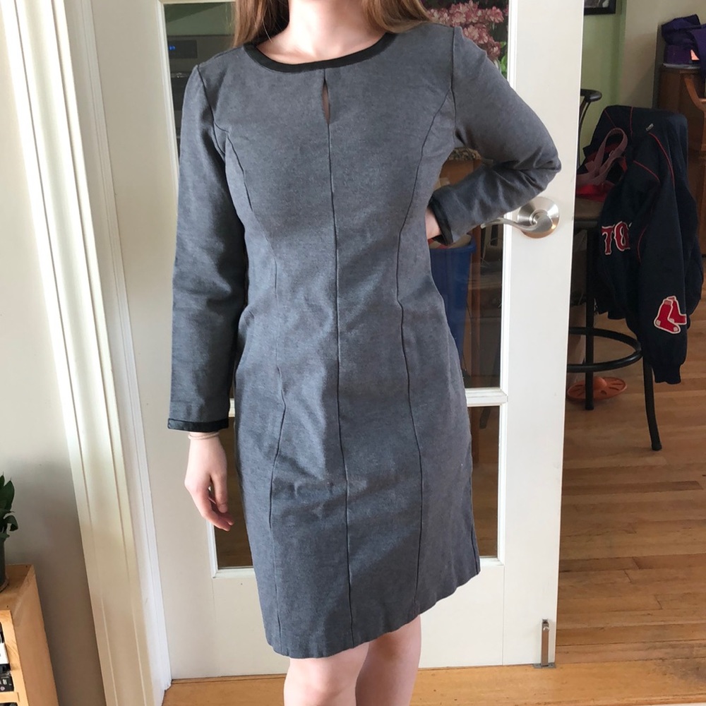 Talbots gray ponte knit long sleeve sheath dress